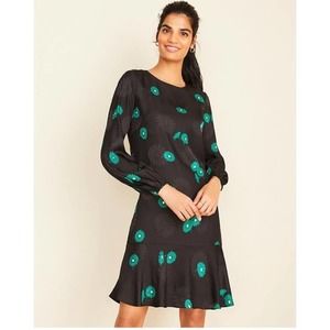 NWT Ann Taylor Black Floral Jacquard Flounce Shift Dress